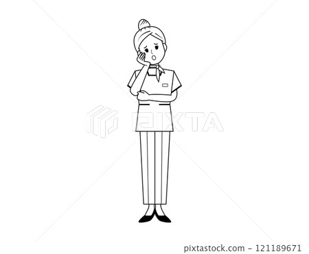 一位穿著褲子風格為顧客服務的女性美容諮詢人員的插圖 一位穿著褲子風格為顧客服務的女性美容諮詢人員的插圖 121189671