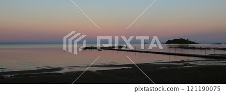 Stunnig blue line at the horizon of Lake Vanern, Sweden. 121190075