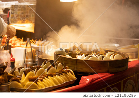 Steaming food stalls in Chinatown 121190289