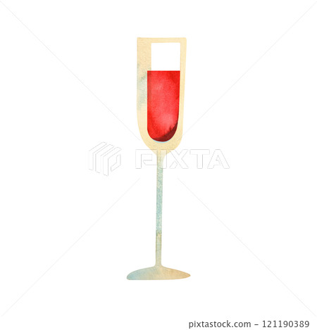Tall glass full of red wine. alcoholic drink for dinner. Winemaking. Isolated watercolor illustration 121190389