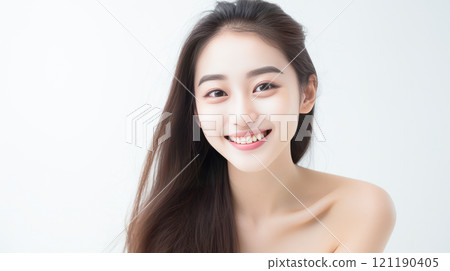 Portrait of smiling asian teenager girl white background. 121190405