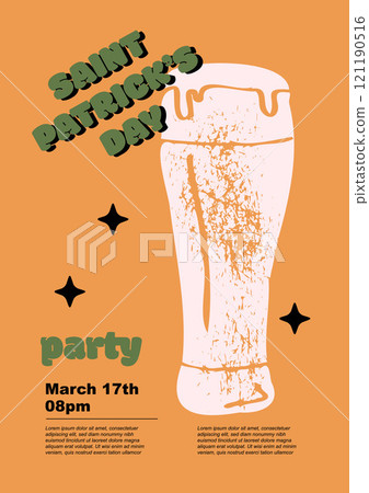Saint Patrick's Day party flyer, Irish ale, beer. Set of vector illustrations. Flat design. Typography. Background for a poster, t-shirt or banner. Saint Patrick's Day party flyer, Irish ale, beer. Set of vector illustrations. Flat design. Typography. Background for a poster, t-shirt or banner. 121190516