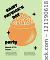 Saint Patrick's Day party flyer, pot of gold. Set of vector illustrations. Flat design. Typography. Background for a poster, t-shirt or banner. 121190618