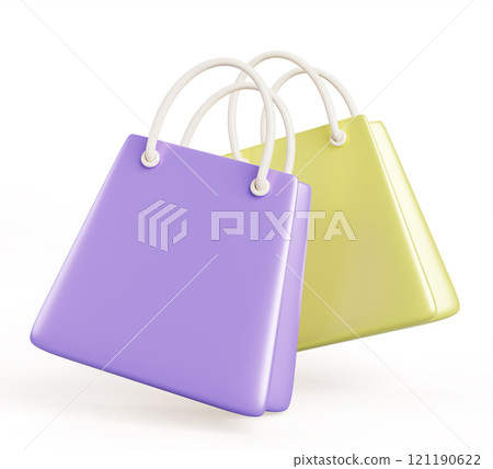 3d shop paper bag for gift isolated render icon set. Realistic fashion packages, purchase clothes shopping box, fly present pack. Purple and green reusable market shopper for delivery. 3D illustration 3d shop paper bag for gift isolated render icon set. Realistic fashion packages, purchase clothes shopping box, fly present pack. Purple and green reusable market shopper for delivery. 3D illustration 121190622