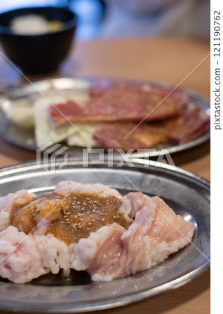 Plated grilled horumon 121190762