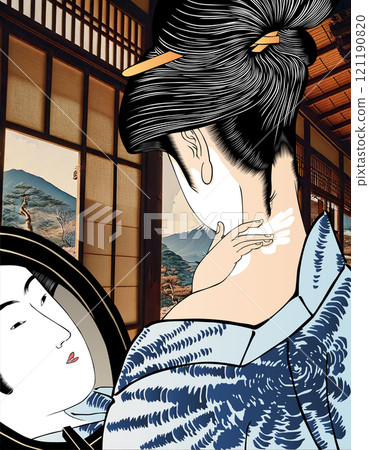穿著日式服裝、化妝的美麗女人 121190820