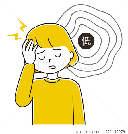 Low pressure: Illustration of a woman suffering from a headache 121190979