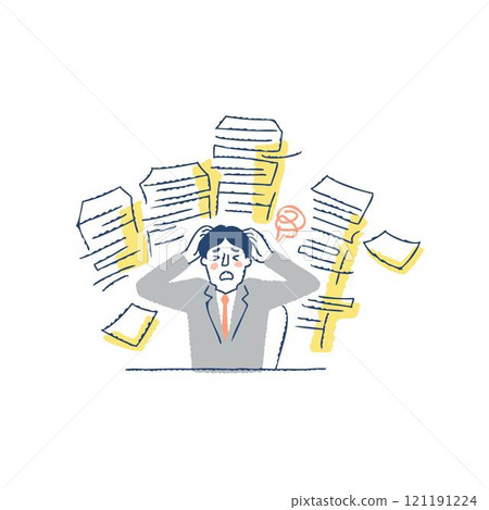 一個被一堆文件和他的頭困擾的商人 121191224
