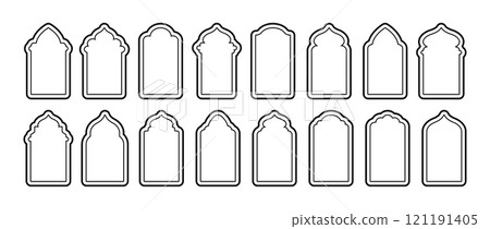 Shape Islamic Windows. Arabic architecture. Ramadan kareem frames. Moroccan gates. Traditional Vector illustration in oriental style Shape Islamic Windows. Arabic architecture. Ramadan kareem frames. Moroccan gates. Traditional Vector illustration in oriental style 121191405