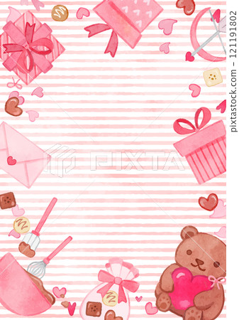 可愛的情人節手繪插圖與條紋圖案 121191802