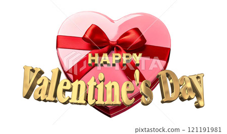 3DCG characters "Happy Valentine's Day" in gold 121191981