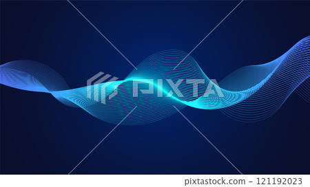 Geometric curved lines in gradient blue tones forming dynamic futuristic abstract flow patterns 121192023