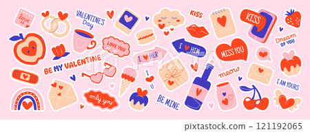 Cute diary journal valentine's day stickers, daily planner labels with romantic icons Cute diary journal valentine's day stickers, daily planner labels with romantic icons 121192065