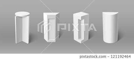 3d white pillar podium. Cube column base vector 121192464