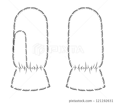 Pile Fur One-Fingered Mitten Gloves Wrist length Fashion hand accessory clothing technical illustration garment. 121192631