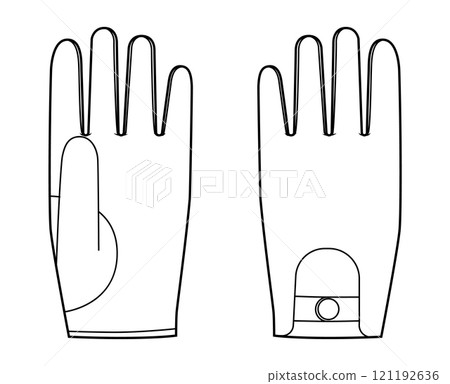 Driving Gloves Wrist length Fashion hand accessory clothing technical illustration garment. Vector front palm back view Driving Gloves Wrist length Fashion hand accessory clothing technical illustration garment. Vector front palm back view 121192636