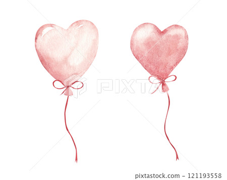 Set of Heart shaped pink air Balloons. Hand drawn Watercolor festive illustration. Decorative elements for Valentines Day or Wedding designs. For card, invitations and prints. Set of Heart shaped pink air Balloons. Hand drawn Watercolor festive illustration. Decorative elements for Valentines Day or Wedding designs. For card, invitations and prints. 121193558
