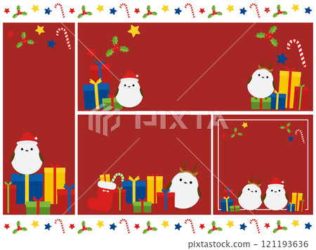 Set of 4 cute long-tailed tit and Christmas backgrounds Set of 4 cute long-tailed tit and Christmas backgrounds 121193636