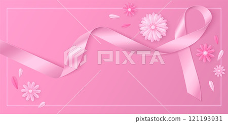 Pink breast cancer background with ribbon vector 121193931