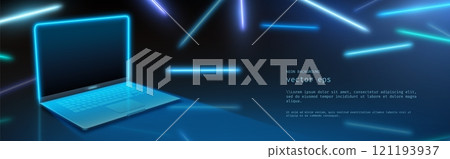 3d neon laptop screen digital mockup background 3d neon laptop screen digital mockup background 121193937