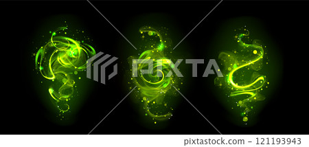 Green magic wand effect. Light trail and sparkle 121193943