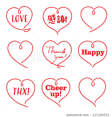 Hand-drawn cute heart mark set 02 Line drawing Red With text Hand-drawn cute heart mark set 02 Line drawing Red With text 121194352