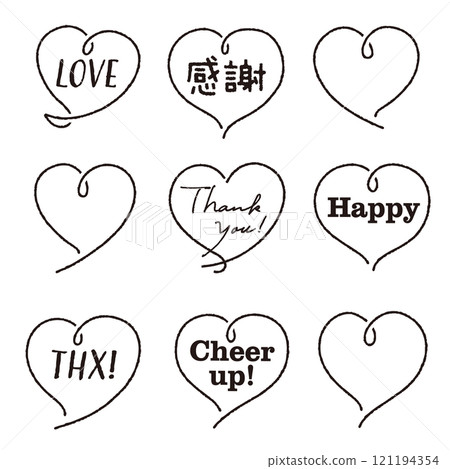 Hand-drawn cute heart mark set 01 Line drawing Black With text Hand-drawn cute heart mark set 01 Line drawing Black With text 121194354