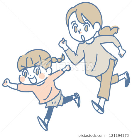 A heartwarming illustration of a friendly parent and child playing with their hands 121194373