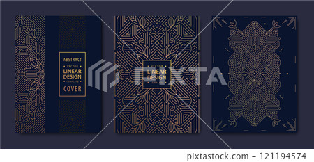 Vector set of art deco line frames, gold gatsby design, package, cards. Geometric vintage floral graphic, artdeco texture ornament. Vector set of art deco line frames, gold gatsby design, package, cards. Geometric vintage floral graphic, artdeco texture ornament. 121194574