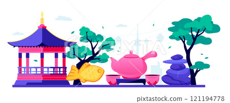Tea ceremony in Korea - modern colored vector illustration 121194778