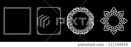 Set of decorative frames Elegant vector element for design in Eastern style, place for text. Floral black and white borders. Lace illustration for invitations and greeting cards. Set of decorative frames Elegant vector element for design in Eastern style, place for text. Floral black and white borders. Lace illustration for invitations and greeting cards. 121194930