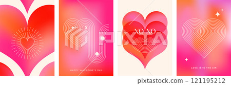 Abstract Valentine's day cards collection, Valentines background in red and pink gradient colors 121195212