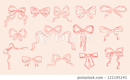 Collection of hand drawn bows, ribbons illustrations 121195243