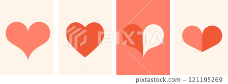 Bohemian Valentines day abstract linear art hearts. Minimalist geometric Valentines heart symbols 121195269