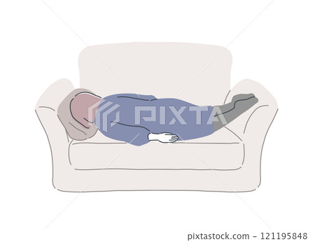 一個疲憊的女人臉朝下躺在沙發上的插畫素材 一個疲憊的女人臉朝下躺在沙發上的插畫素材 121195848
