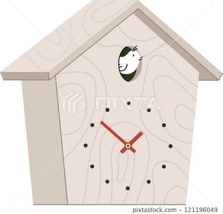 beige modern cuckoo clock in shape of wooden house 121196049