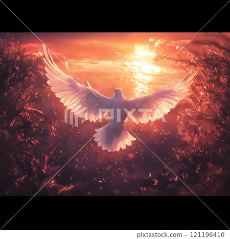white dove with spreading wings, on a background 121196410