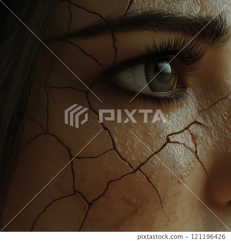 girl with a cracked face close-up 121196426