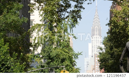New York City Manhattan Midtown urban architecture. Chrysler building, 42 street skyscraper, USA. 121196437