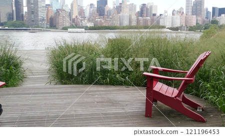 New York City waterfront skyline, Manhattan Midtown riverfront skyscrapers. Cityscape from Queens. 121196453