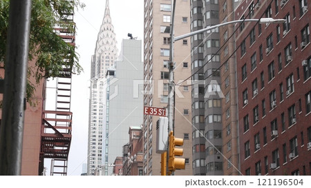 New York City Manhattan Midtown urban architecture. Chrysler building, 42 street skyscraper, USA. New York City Manhattan Midtown urban architecture. Chrysler building, 42 street skyscraper, USA. 121196504