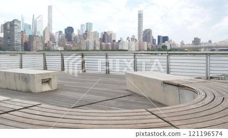 New York City waterfront skyline, Manhattan Midtown riverfront skyscrapers. Cityscape from Queens. 121196574