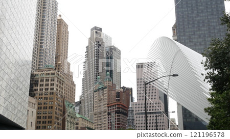 New York City Manhattan Downtown Financial District architecture, USA. Urban street buildings in NYC 121196578