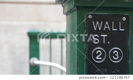 New York subway sign, Wall street underground metro station. Metropolitan entrance. Stock Exchange. 121196767