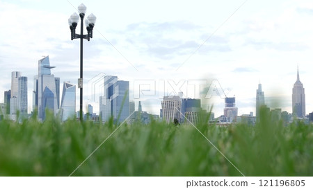 New York City waterfront skyline, Manhattan Midtown cityscape Hudson Yards skyscrapers. New Jersey. 121196805