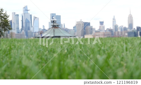 New York City waterfront skyline, Manhattan Midtown cityscape Hudson Yards skyscrapers. New Jersey. 121196819