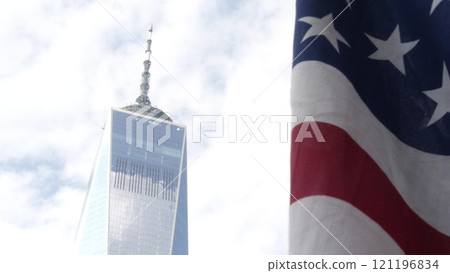 New York, american flag. World Trade Center, WTC. Manhattan downtown city street, 11 September. New York, american flag. World Trade Center, WTC. Manhattan downtown city street, 11 September. 121196834
