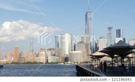 New York City waterfront skyline, Manhattan Downtown Financial district, World Trade Center cityscape 121196841