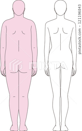Fat woman and slim woman. Illustration of the back of the whole body before and after dieting Fat woman and slim woman. Illustration of the back of the whole body before and after dieting 121196843