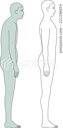 一個駝背的男人和一個有著美麗站立身材的男人全身插畫。 121196854